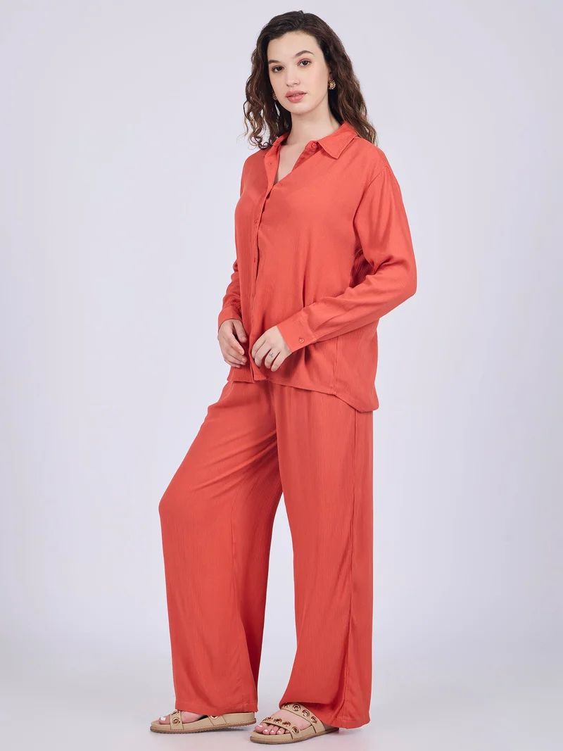 Outzidr Orange Orange Easy Shirt And Pull On Pants Co-Ord Set for Women | Best Price UAE